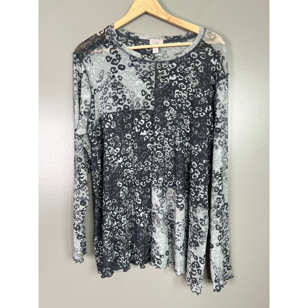 Logo Layers gray animal print sheer color block long sleeve tunic witchy XL